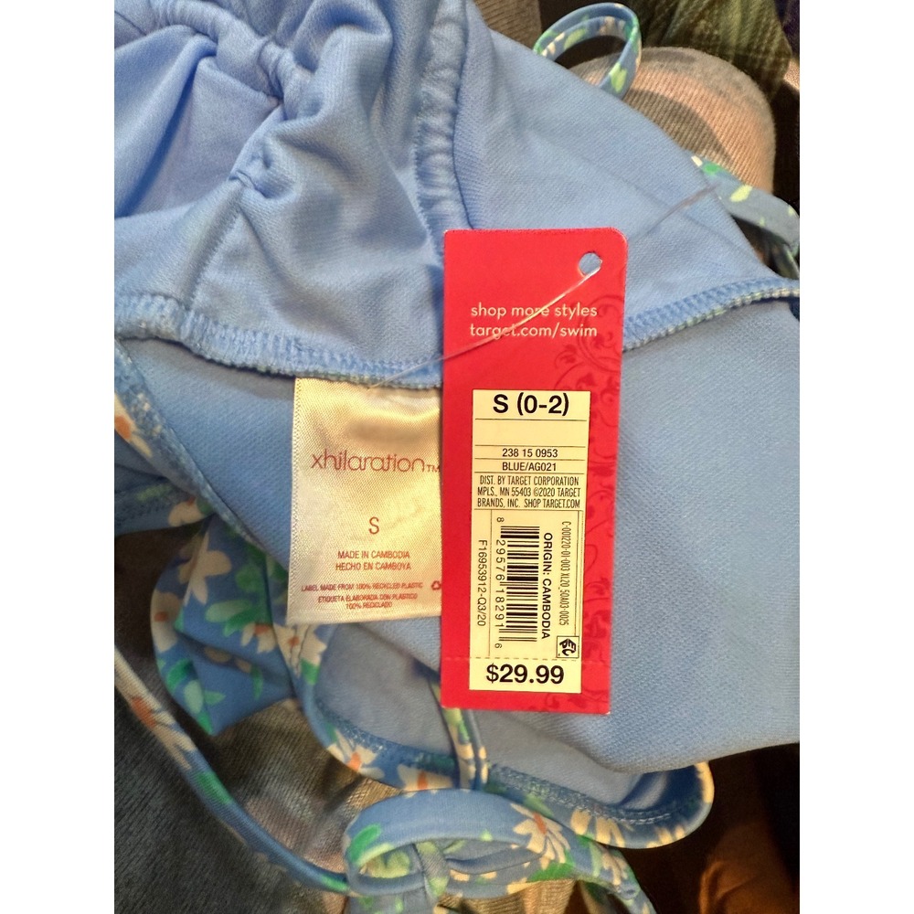 Xhileration Floral One Piece Swimsuit‎ Tie Straps Blue Swimwear Cute Summer  S - Picture 4 of 4